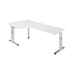 Freiformtisch Osaka - 650-850 X 2000 X 1200/800 Mm - C-Fuß Design - Weißaluminium/weiß