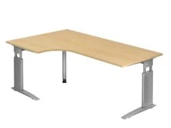 Freiformtisch Canberra - 650-850 X 2000 X 1200/800 Mm - C-Fuß Design - Weißaluminium/ahorn