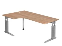 Freiformtisch Canberra - 650-850 X 2000 X 1200/800 Mm - C-Fuß Design - Weißaluminium/nussbaum