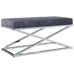 VidaXL Bank 97 Cm Grau Samt Und Edelstahl
